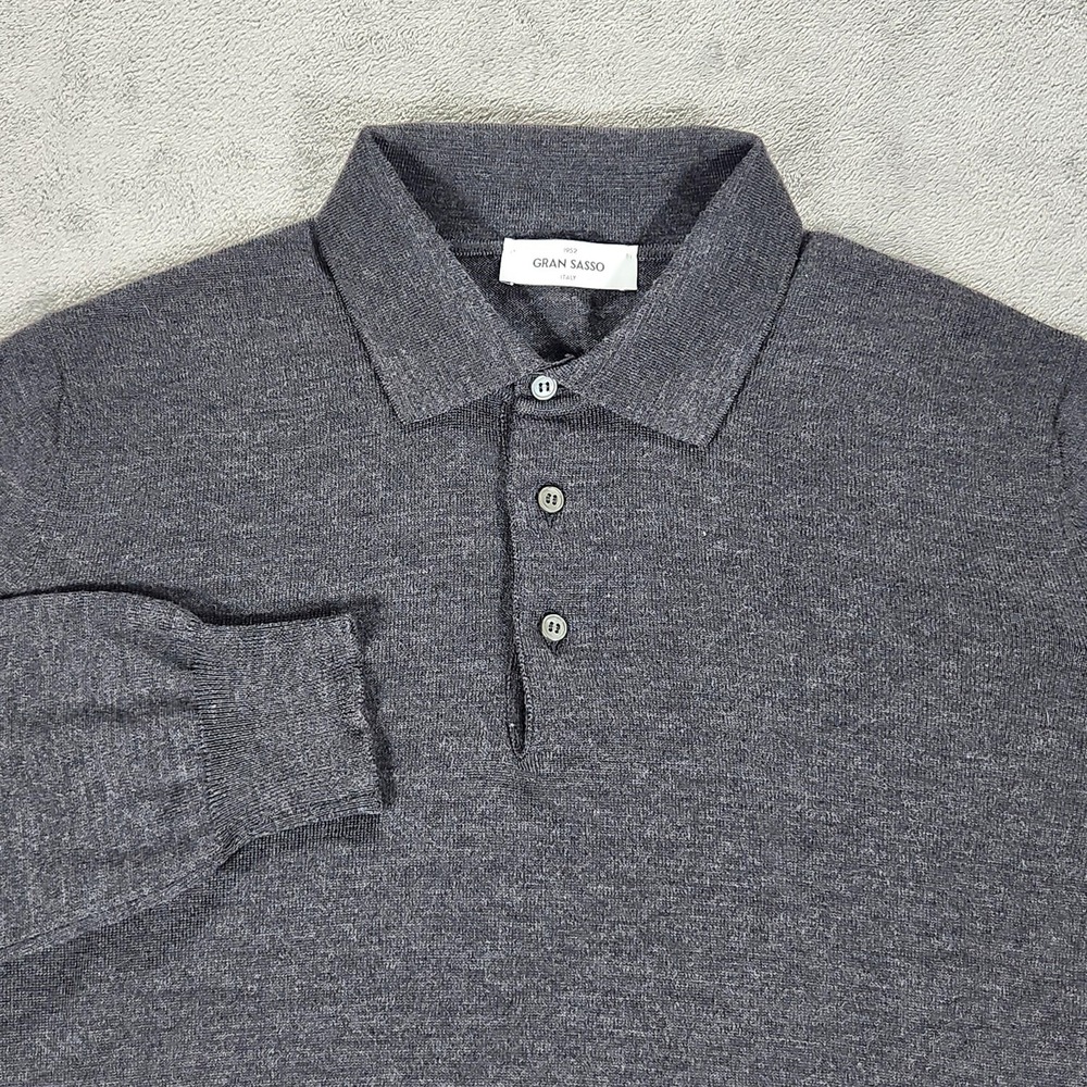 Gran Sasso Sweater Mens Large Gray Virgin Wool Polo Collar Knit Pullover